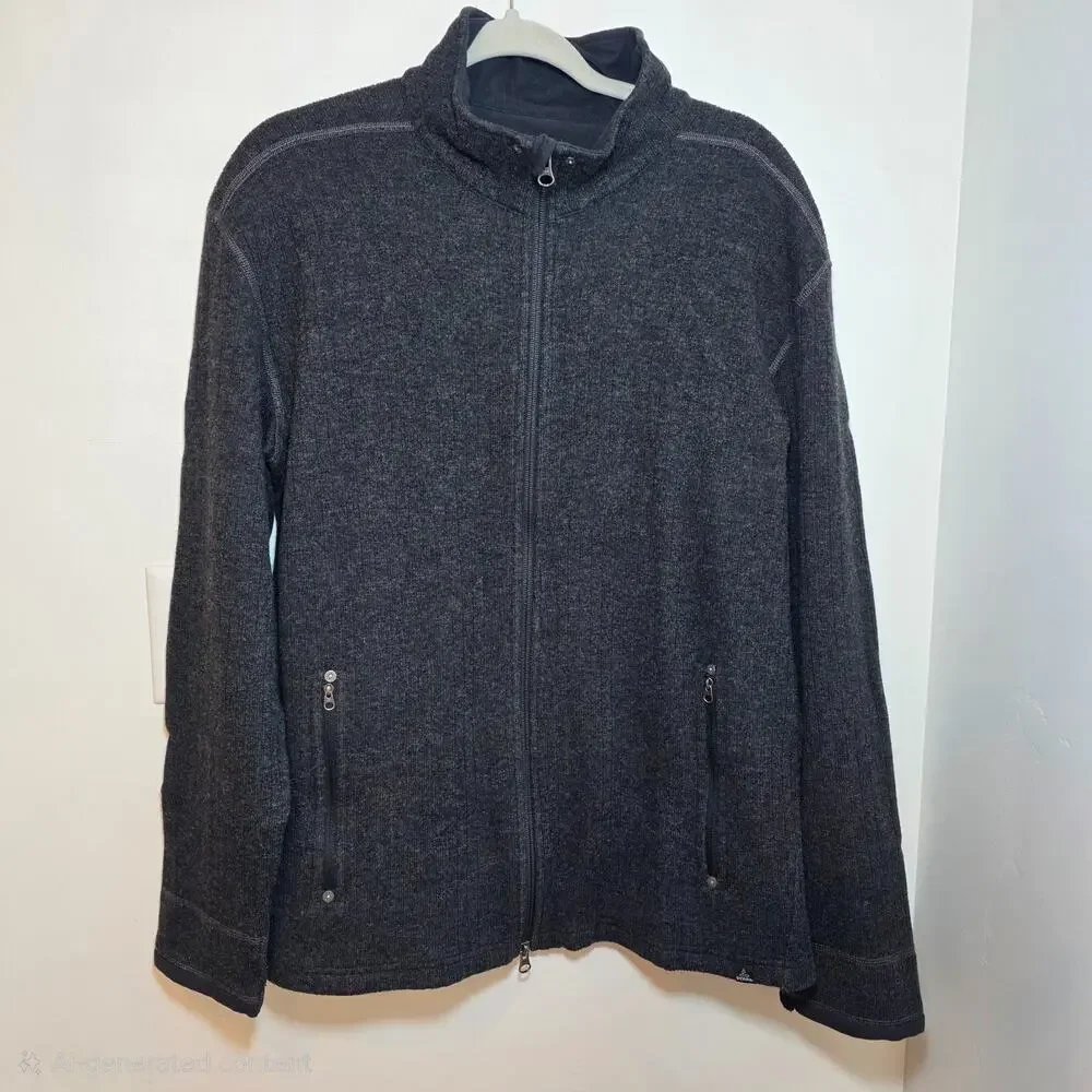 Prana Men’s Barclay Full Zip Wool Blend Sweater Charcoal Size XL